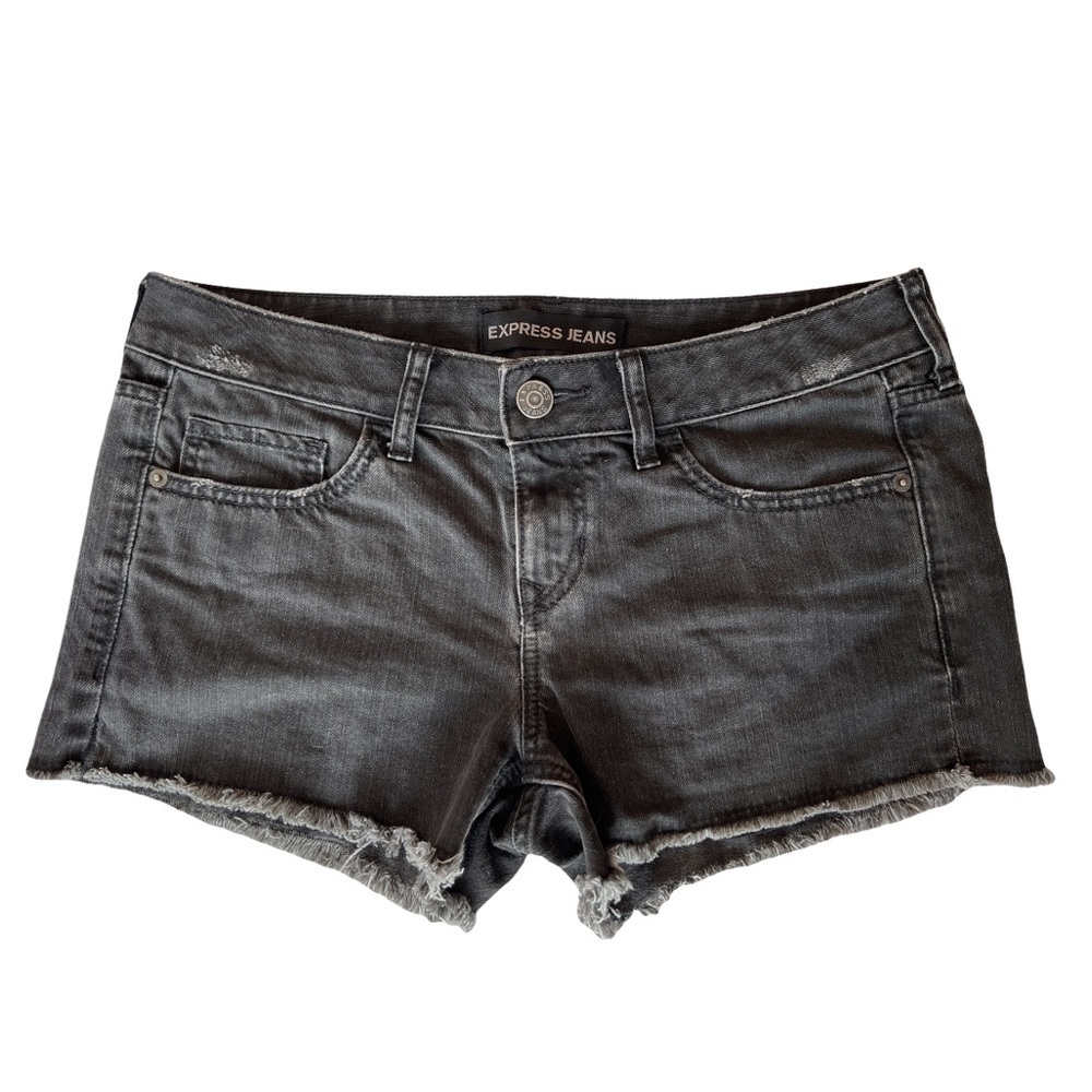 Express Jeans Raw Hem, Washed Black Denim Shorts, Size 6​​​​